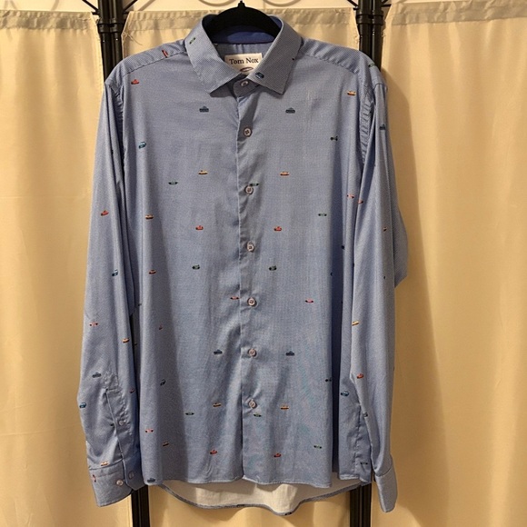 Blue Embroidered Men's Casual Shirt - Picture 1 of 7